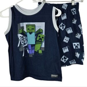 Minecraft Kids Sleep Set Navy Boys Short Pajamas Knit Matching PJs Summer Tank